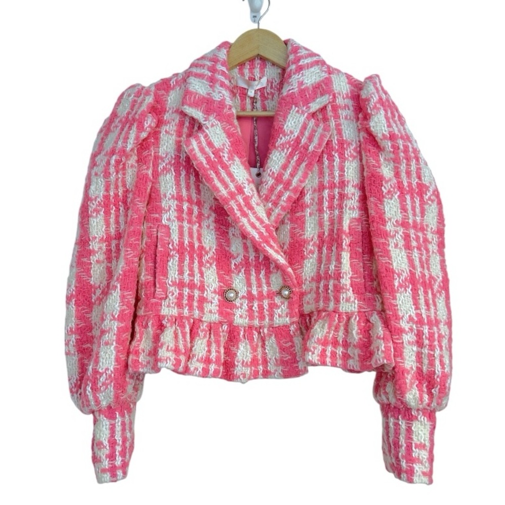 LoveShackFancy Braelynn Crop Wool Tweed Jacket in Majestic Pink, Size Medium NWT - Picture 5 of 15